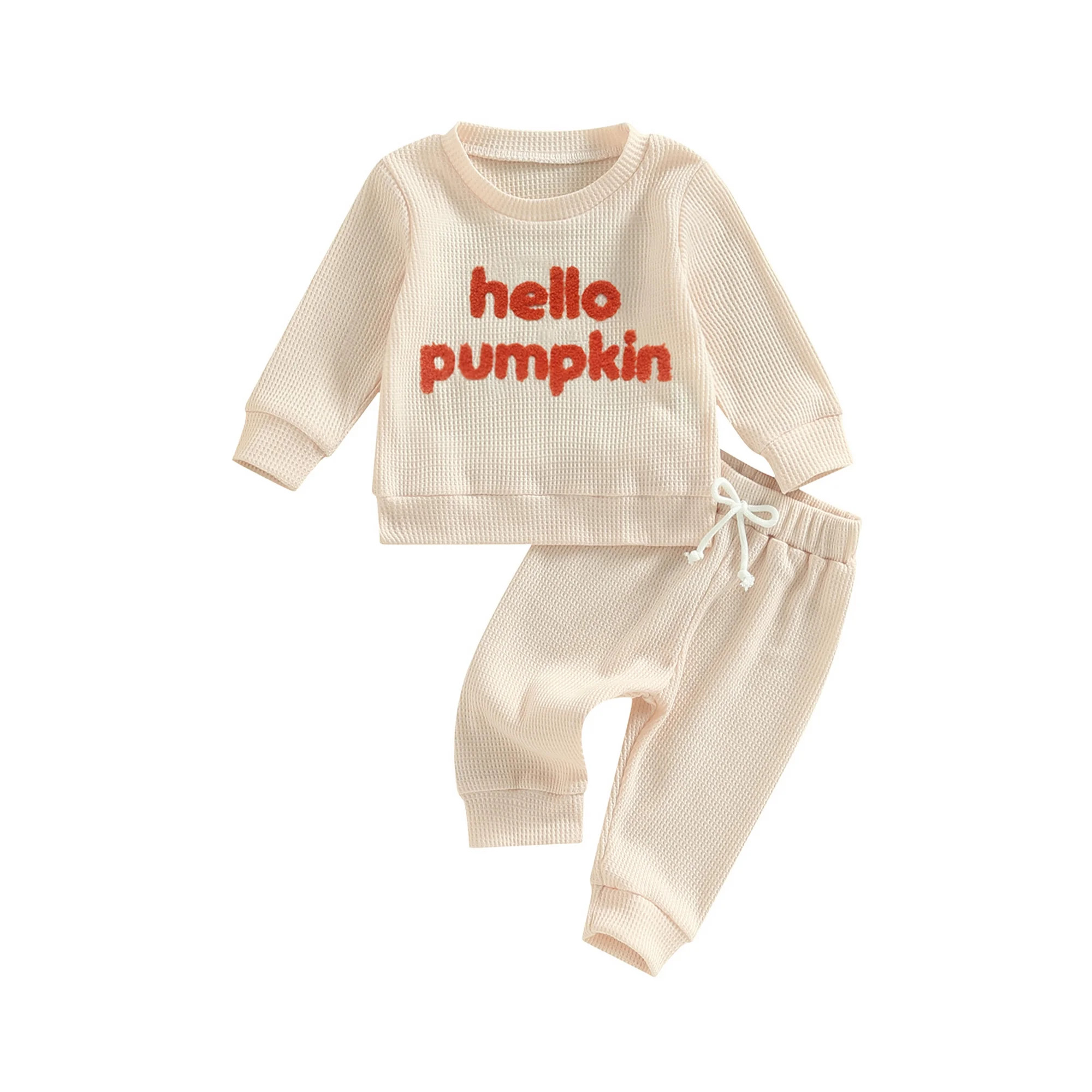 Toddler Baby Girl Boy Fall Winter Waffle Outfit Set Letter Printed Long Sleeve Sweatshirt Tops + ... | Walmart (US)