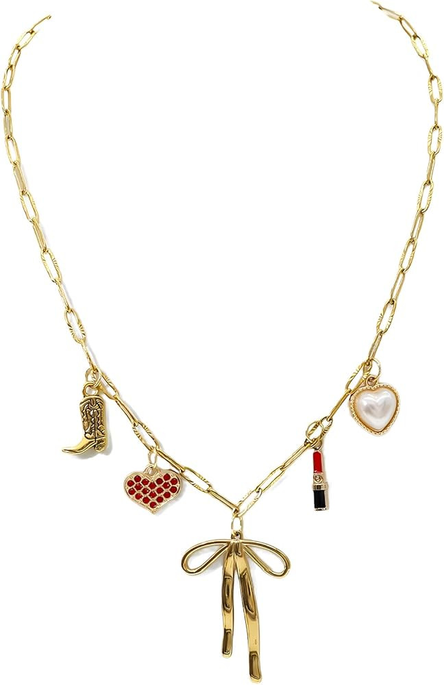 JNF Cute Boho Charm Necklace for Women Paperclip Chain Necklace Sun Moon Star Coin Heart Flower B... | Amazon (US)