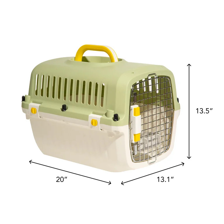 Oodles 20" Plastic Travel Pet Kennel with Clip On Bowl, Green | Walmart (US)