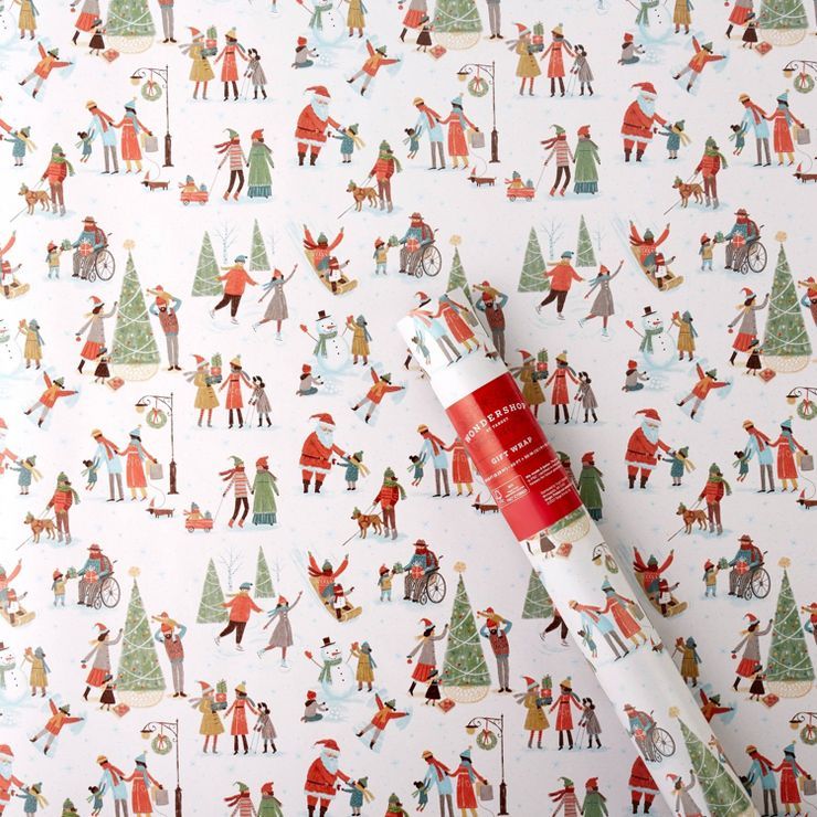 100 sq ft People Playing in Snow Gift Wrap - Wondershop&#8482; | Target