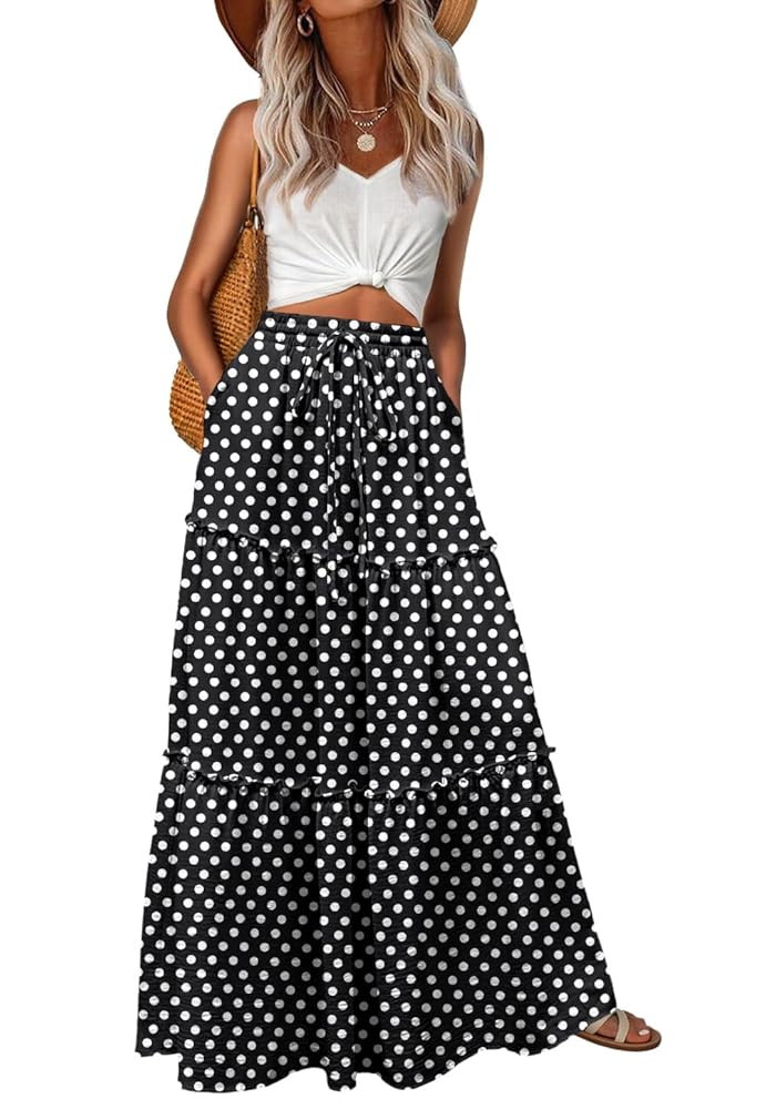 Lepunuo Womens Casual Boho High Waisted Flowy Maxi Skirts Trendy Floral Cute Long Skirts with Poc... | Amazon (US)