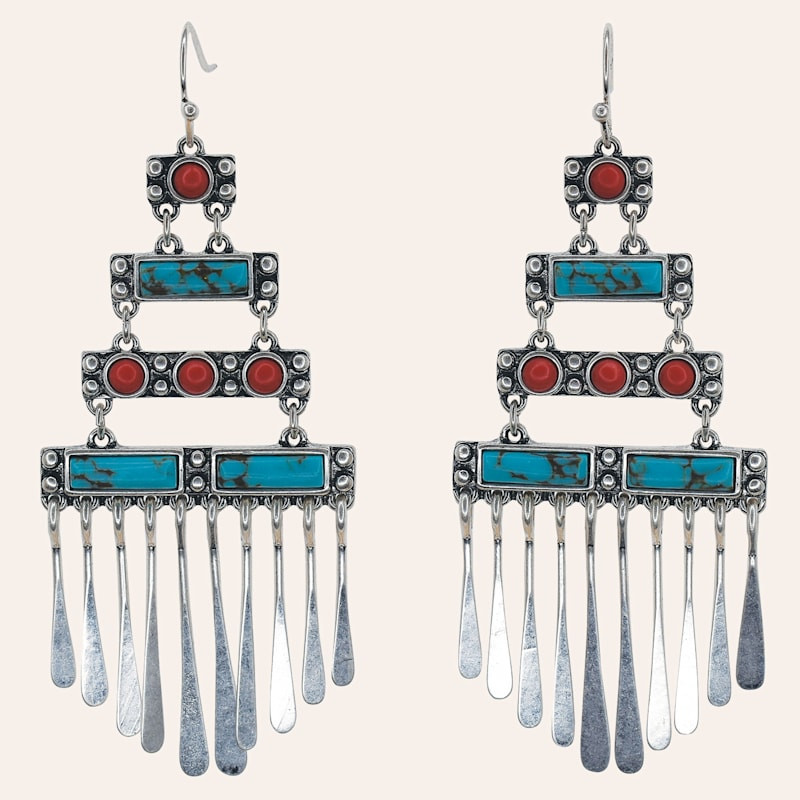 Justin Silver Turquoise & Red Chandelier Earrings | Cavender's