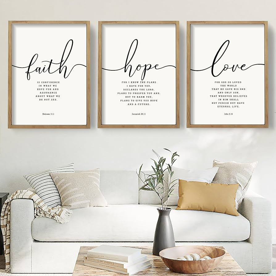 Houmury Set of 3 Framed Farmhouse Bible Verses Wall Decor Sign 11”x14” Christian Faith Script... | Amazon (US)