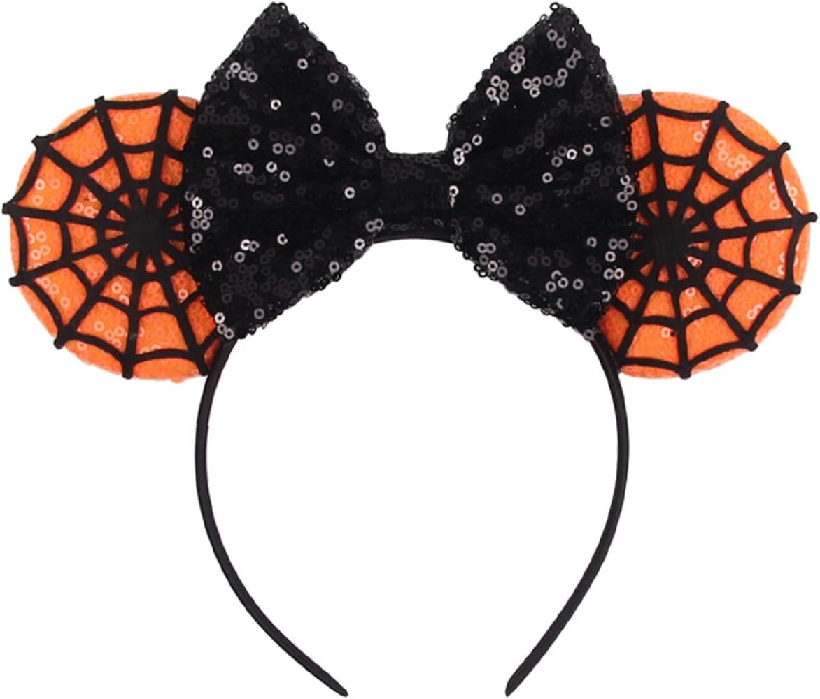 LSHDXD Halloween Mouse Ears Bow Headband,Glitter Sequin Spider Web Headband Cat Ear Hair Bands Ha... | Amazon (US)