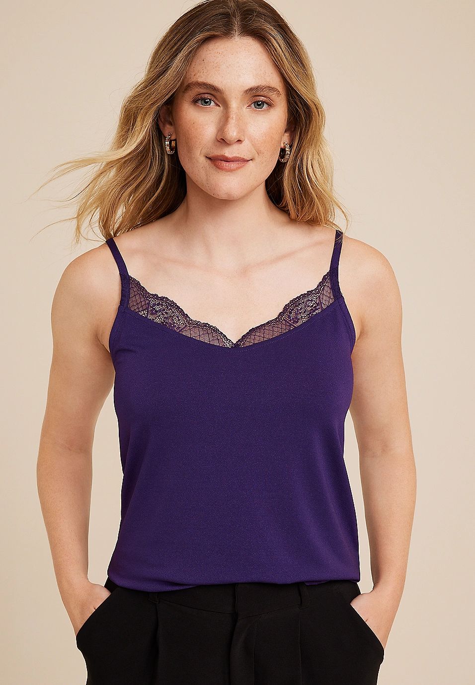 Lace Trim Crepe Cami | Maurices