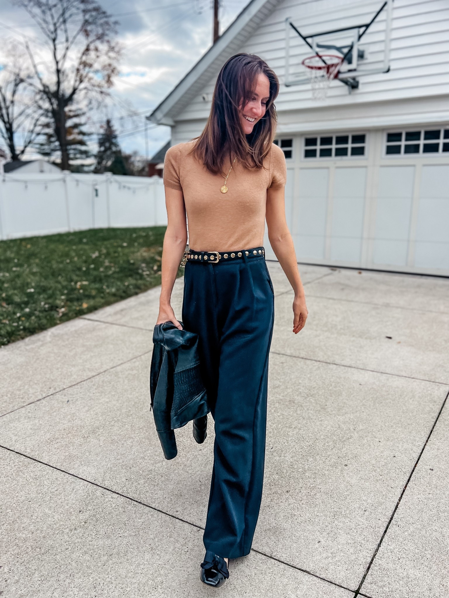 Church, but make it chic. 🤌🏼 Loving these Abercrombie trousers and Quince top paired with a black studded belt. The gold studs give the perfect amount of sass! 

#LTKFindsUnder50 #LTKFindsUnder100 #LTKootd