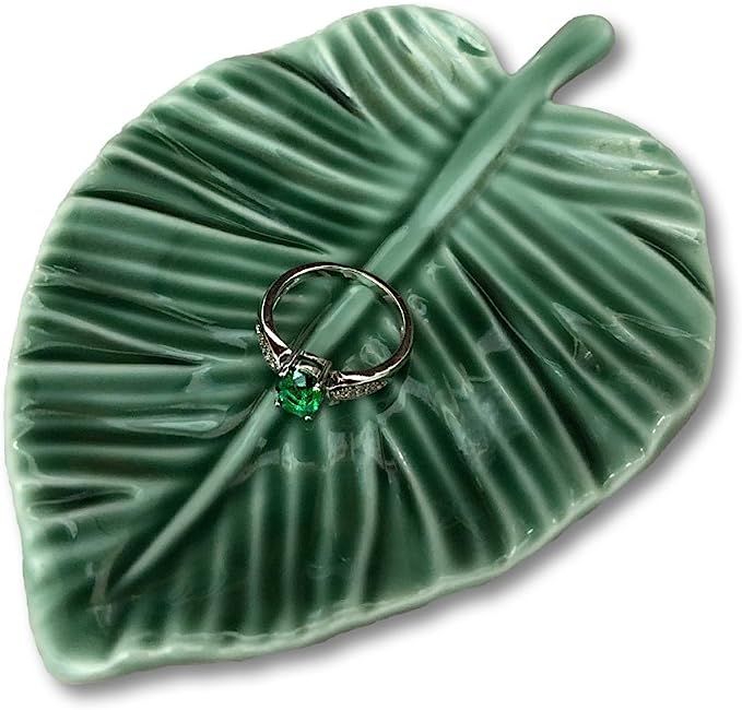 Leaf Trinket Dish Decorative Ring Dish Holder for Jewelry Engagament Wedding Birthday Gifts | Amazon (US)