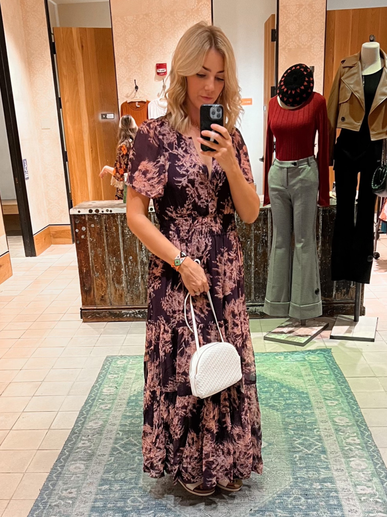 This is the most flattering dress I’ve tried on in awhile! It would work for a travel somewhere fabulous, date night or throw on a jean jacket and wear it to Target!