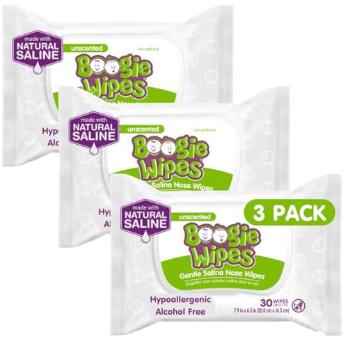 Saline Nose Wipes by Boogie, for Baby & Kids, Face, Hand & Body, FSA/HSA Eligible, Made with Vitamin E, Aloe, and Natural Saline, Unscented, 30 Count (Pack of 3) | Amazon (US)