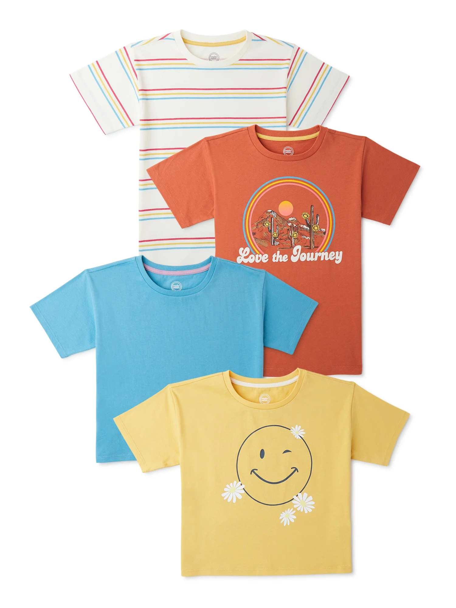 Wonder Nation Girls' Graphic, Stripe, and Solid Tees, 4-Pack, Sizes 4-18 & Plus | Walmart (US)