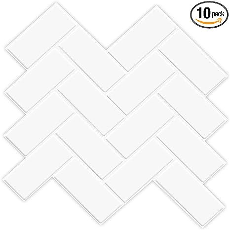 Art3d Herringbone Peel and Stick Backsplash Tiles (10 Tiles, Thicker Version) | Amazon (US)