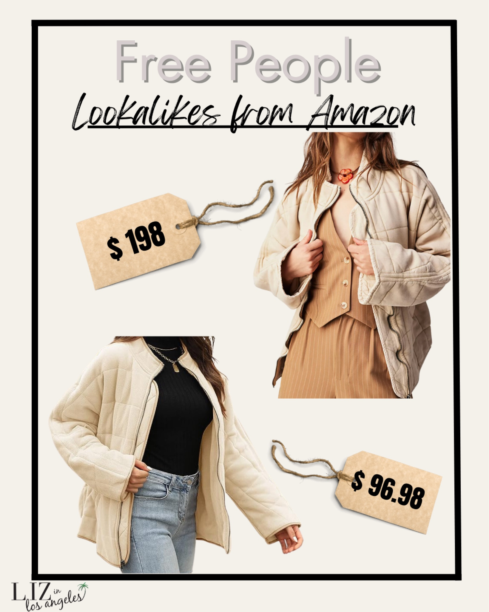 The Free People version of this jacket is definitely on the spendier side of our budgets, but thankfully, there are a few Amazon lookalikes for the popular quilted jacket  from Free People to choose from! 

This quilted jacket is perfect for a fall outfit and can double as a travel outfit or work outfit especially for teachers. 

Shop this Free People jacket or it’s look a like from Amazon here.



#LTKfitness #LTKworkwear #LTKtravel