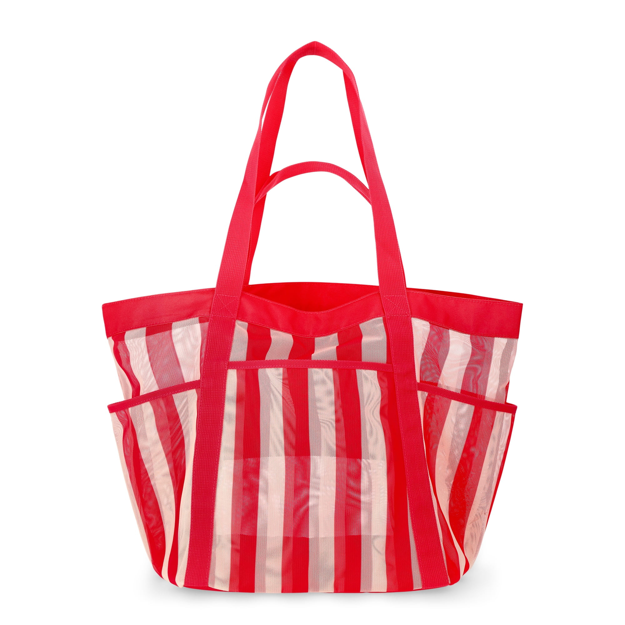 No Boundaries Women's Mesh Tote Bag, Coral Stripe | Walmart (US)