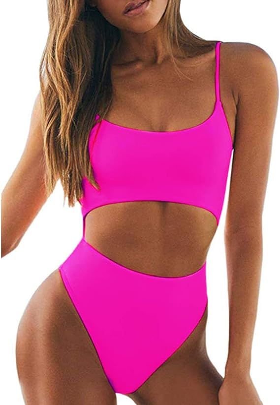 GirlsUpto Womens One Piece Swimsuits Tummy Control Cut Out Bathing Suit High Waisted High Cut Swi... | Amazon (US)
