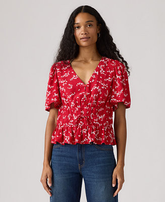 Women's V-Neck Ryan Short-Sleeve Crepe Blouse | Macy's