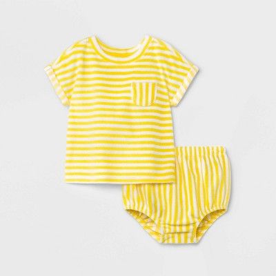 Baby 2pc Striped Loop Terry Top & Bottom Set - Cat & Jack™ Light Yellow | Target