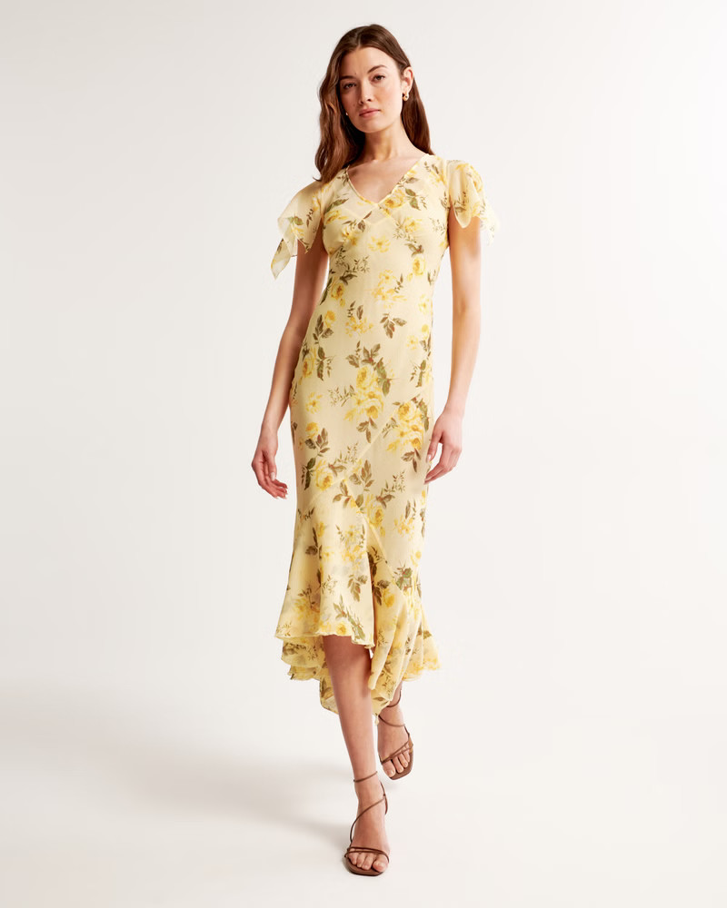 Women's Flutter Sleeve Plunge Tiered Maxi Dress | Women's Dresses & Jumpsuits | Abercrombie.com | Abercrombie & Fitch (US)