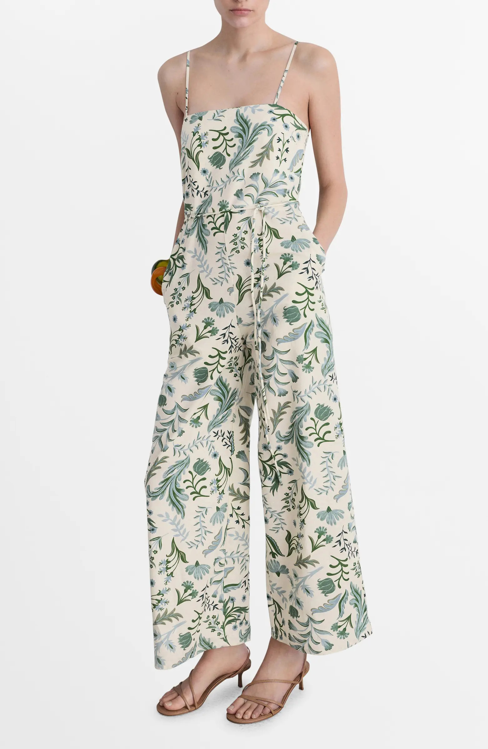 MANGO Print Tie Waist Wide Leg Jumpsuit | Nordstrom | Nordstrom