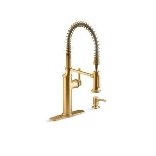 KOHLER Sous Single-Handle Semi-Professional Kitchen Faucet in Vibrant Brushed Moderne Brass K-REC... | The Home Depot