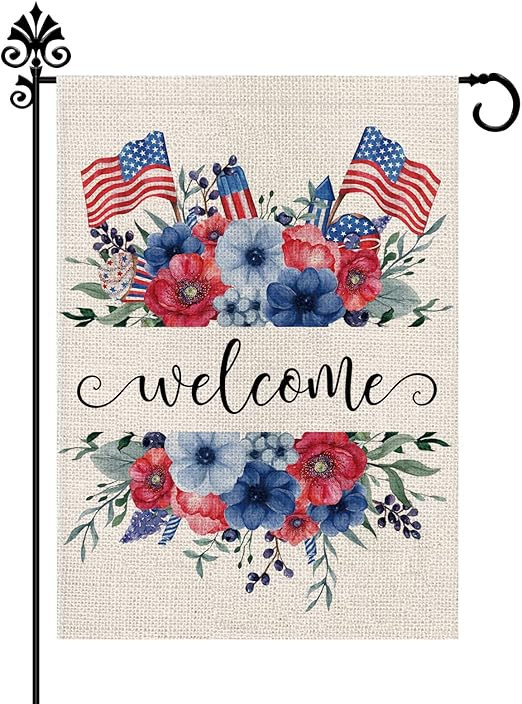 4th of July Garden Flag Patriotic Welcome Flowers Memorial Day American Flags Vertical Double Sid... | Amazon (US)