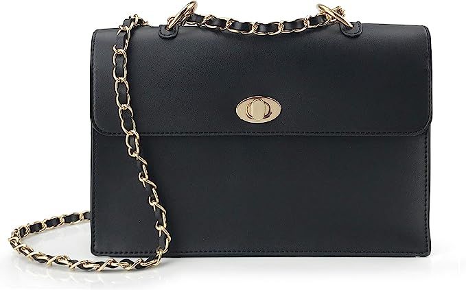 Women Chain Shoulder Handbag with Turn Lock Minimalist Flap Top Cross Body Bag Purse | Amazon (US)