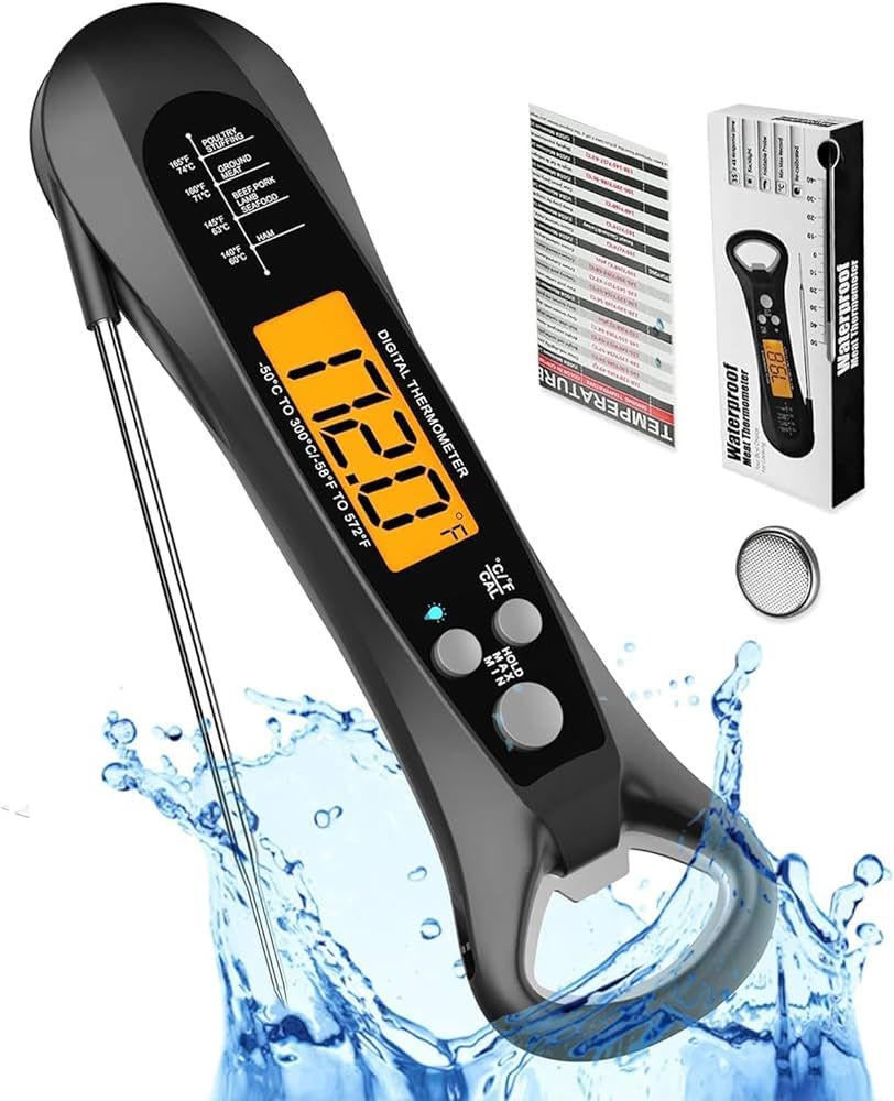 ROUUO Meat Thermometer Digital for Cooking-Backlight, Calibration, Ultra Fast, Waterproof Instant Re | Amazon (US)