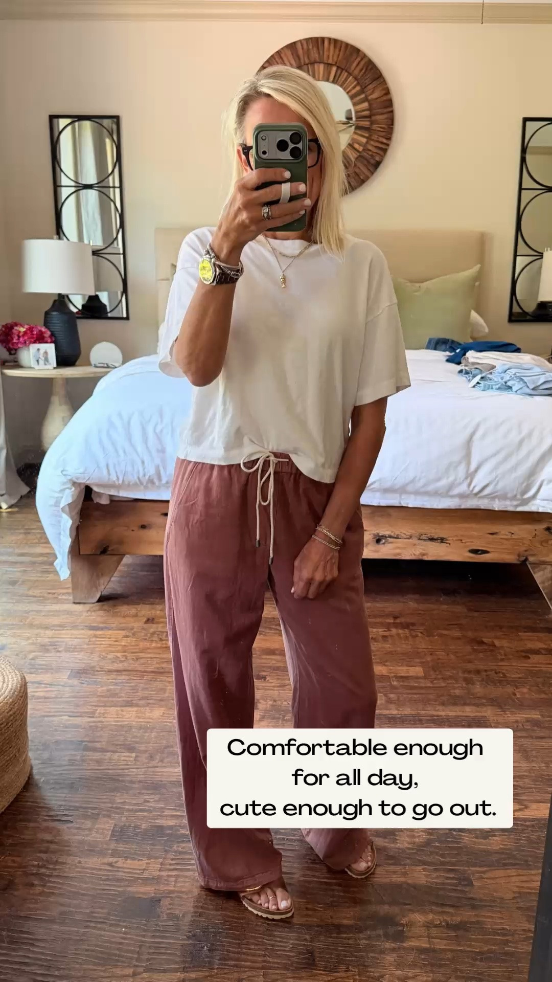 This is exactly the kind of outfit I love for everyday life, comfortable enough for all day, but still polished enough to go out. The 100% cotton vintage-style tee has an easy, relaxed fit, and these pull-on pants make getting dressed so simple with their comfortable elastic waist and drawstring. Add sandals for a casual lunch or sneakers for errands and you’re set.

💡 LTK MADE EASY
❤️ Heart = Support my posts!
🔖 Save = Get sale & restock alerts
📋 Lists = Keep favorites organized
📲 Share = Send lists and products to a friend. Hello, Christmas List!
💬 Comment = Ask me anything about what I’m wearing.:-)

#LTKootd #LTKOver40