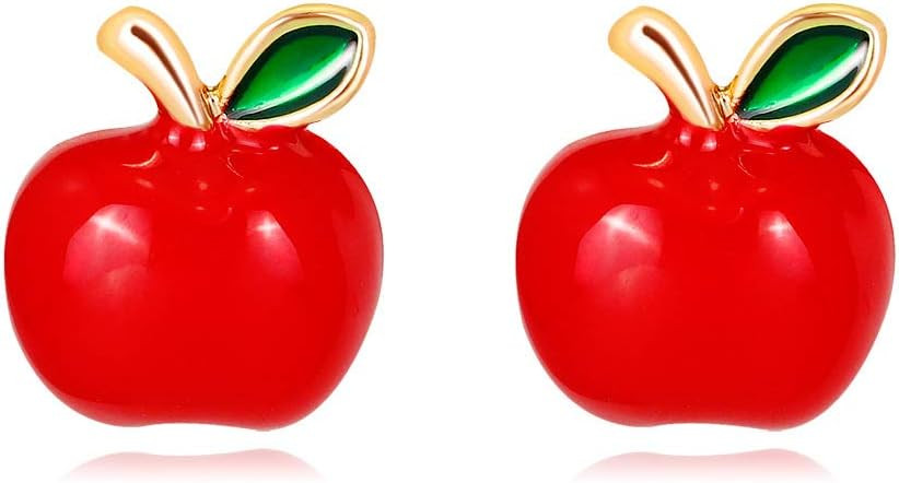 Small Apple Stud Earrings Cute Fruit Red Enamel Statement Earring Studs Posts Fashion Jewelry Gif... | Amazon (US)