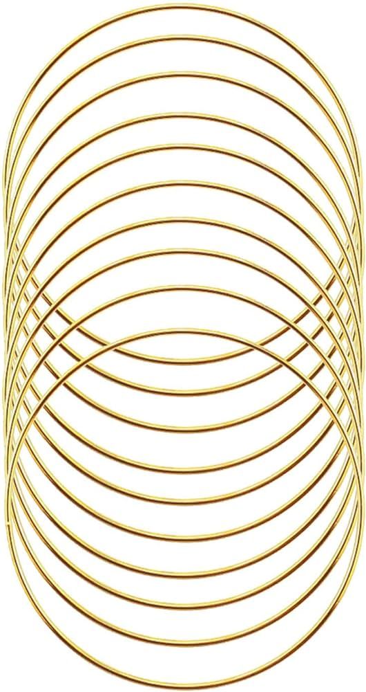 SUNTQ Macrame Hoops Ring for Dream Catcher Metal Crafts Round Brass Plated 4inch(Gold,Pack of 10) | Amazon (US)