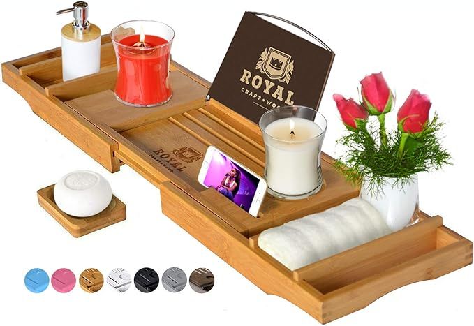 Luxury Bathtub Caddy Tray, 1 or 2 Person Bath and Bed Tray, Bonus Free Soap Holder (Natural) | Amazon (US)