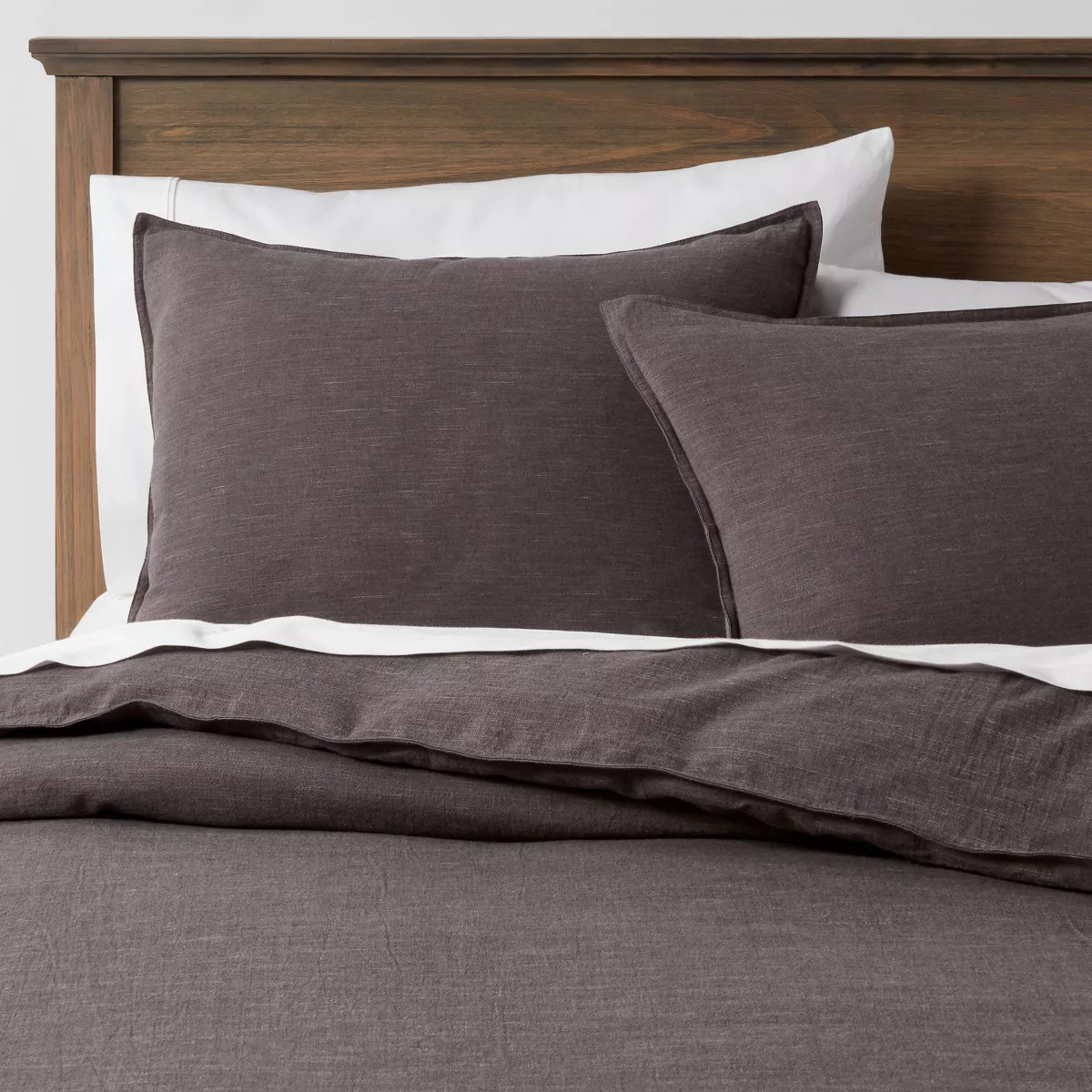 3pc Full/Queen Space Dyed Cotton Linen Duvet Cover & Sham Set Dark Gray - Threshold™: Woven Tex... | Target