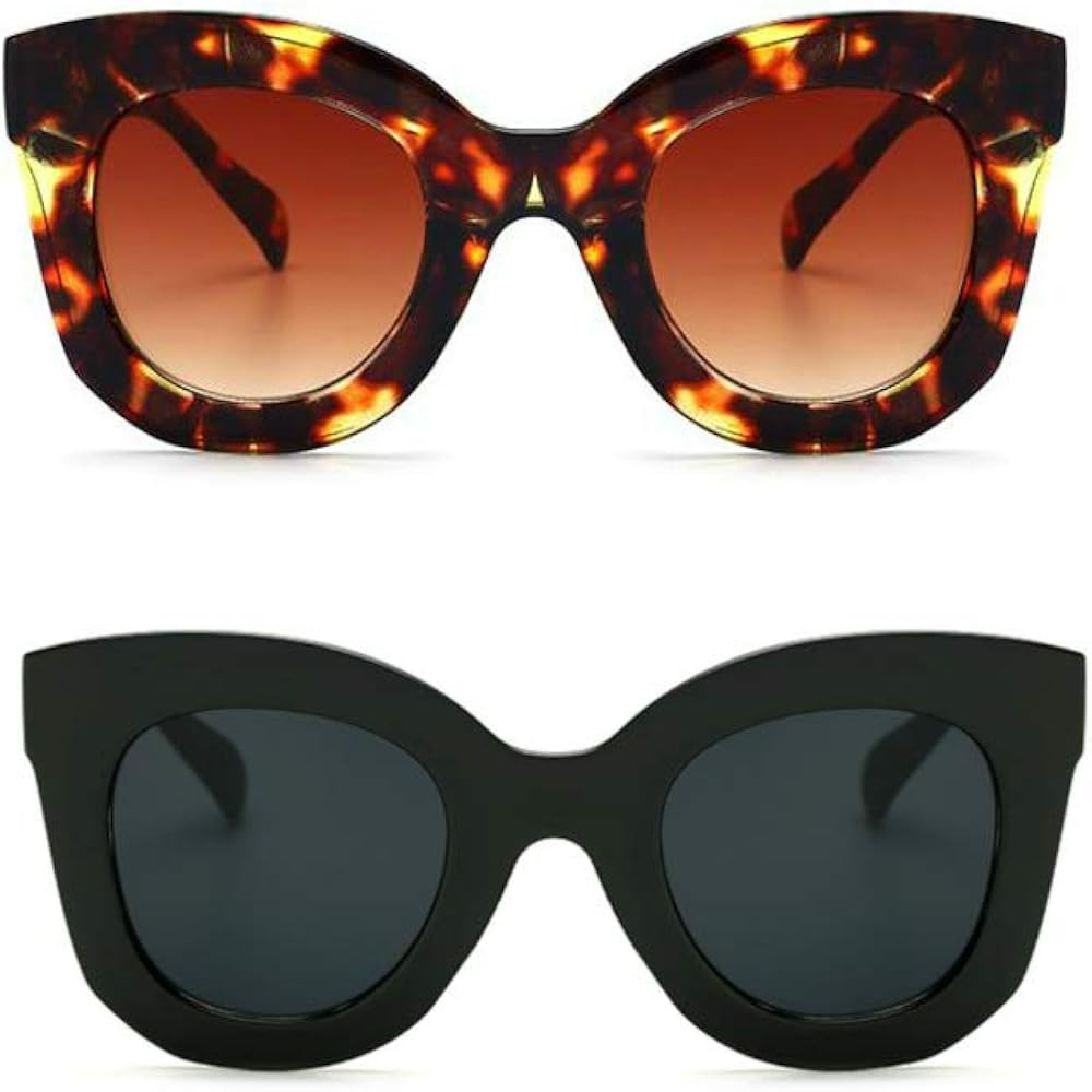 Butterfly Sunglasses Semi Cat Eye Glasses Plastic Frame Clear Gradient Lenses | Amazon (US)