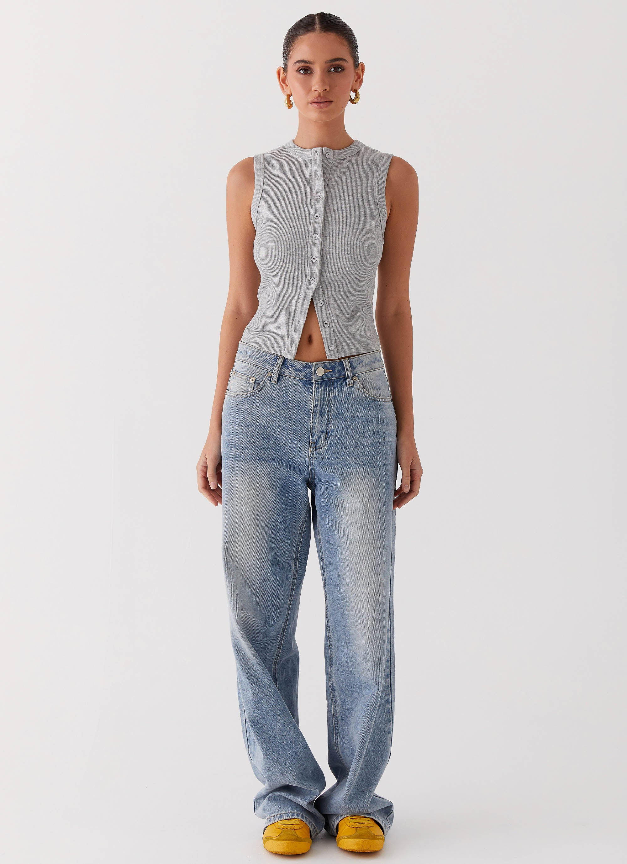 Blair Buttoned Tank Top - Grey Marle | Peppermayo (Global)