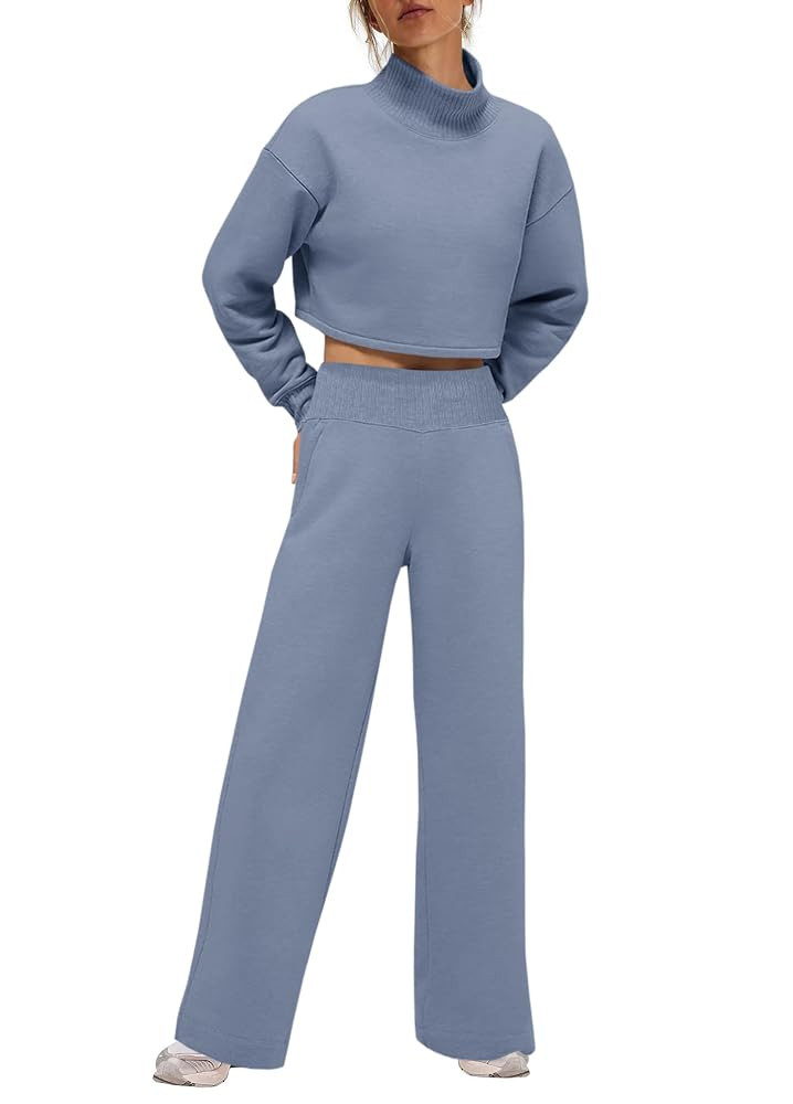 Nirovien Womens 2 Piece Lounge Set Matching Sweat Sets Mock Neck Sweatshirt and Wide Leg Sweatpan... | Amazon (US)