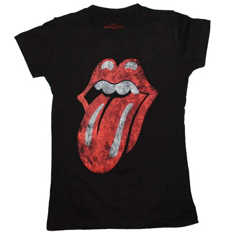 Official Rolling Stones Girls Distressed Tongue Black Short Sleeve Band Graphic Tee Unisex | Walmart (US)