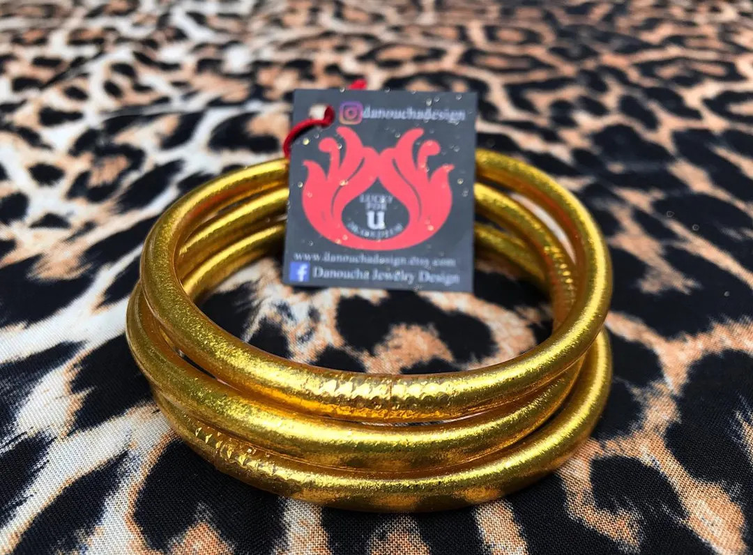 Thick Gold Temple Bangle Set of 3 - Thai Lucky Charm Bracelets | Etsy (US)