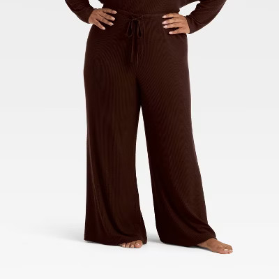Women's Cozy Ribbed Wide Leg Pants - Auden™ Brown 1X | Target