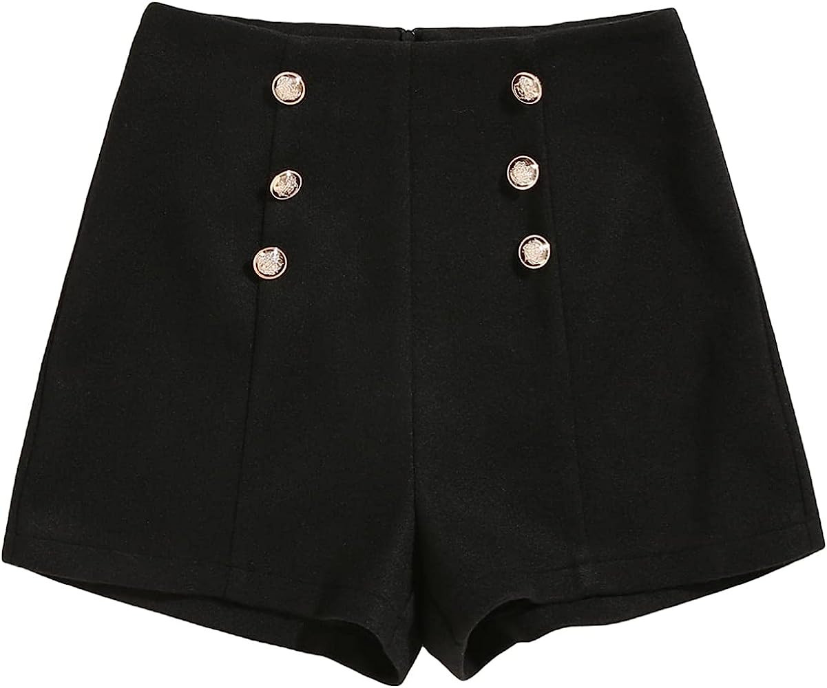 Floerns Women's Double Breasted Wool High Waist Straight Leg Workout Shorts | Amazon (US)