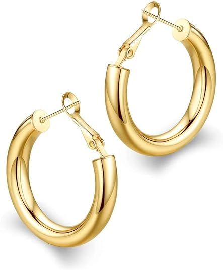 Thick Hoop Earrings 14K Gold Plated Gold Hoops for Women (gold) | Amazon (US)