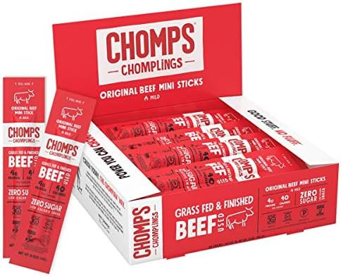 CHOMPS MINI Grass Fed Beef Jerky Meat Snack Sticks, Keto, Paleo, Whole30 Approved, Sugar Free, Low C | Amazon (US)