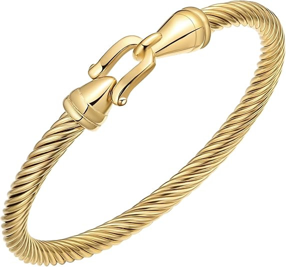 Stainless Steel Twisted Cable Wire Bracelets with Hook Clasp Stylish Roman Digital Bangle Bracele... | Amazon (US)