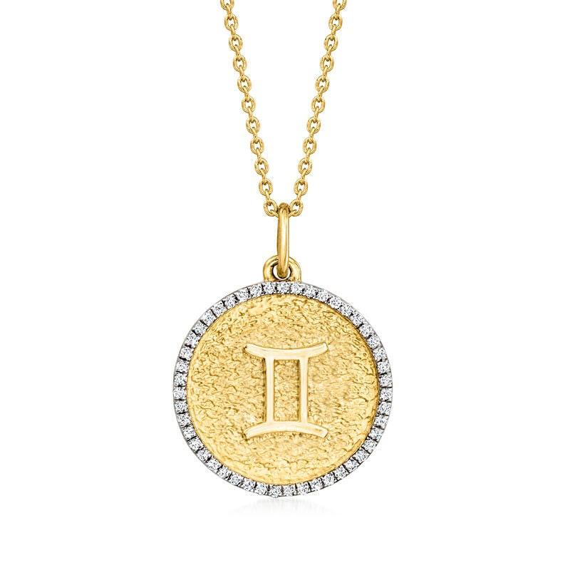 Gemini - .20 ct. t.w. Diamond Zodiac Pendant Necklace in 18kt Gold Over Sterling. 18" | Ross-Simons
