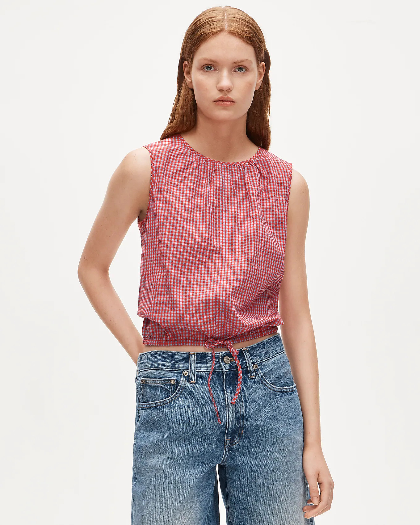 Drawstring-waist tank top in gingham dobby | J. Crew US
