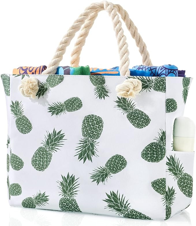 Extra Large Beach Bag with Zipper for Travel Swim Pool Summer Vacation Essentials Accessories Mus... | Amazon (US)