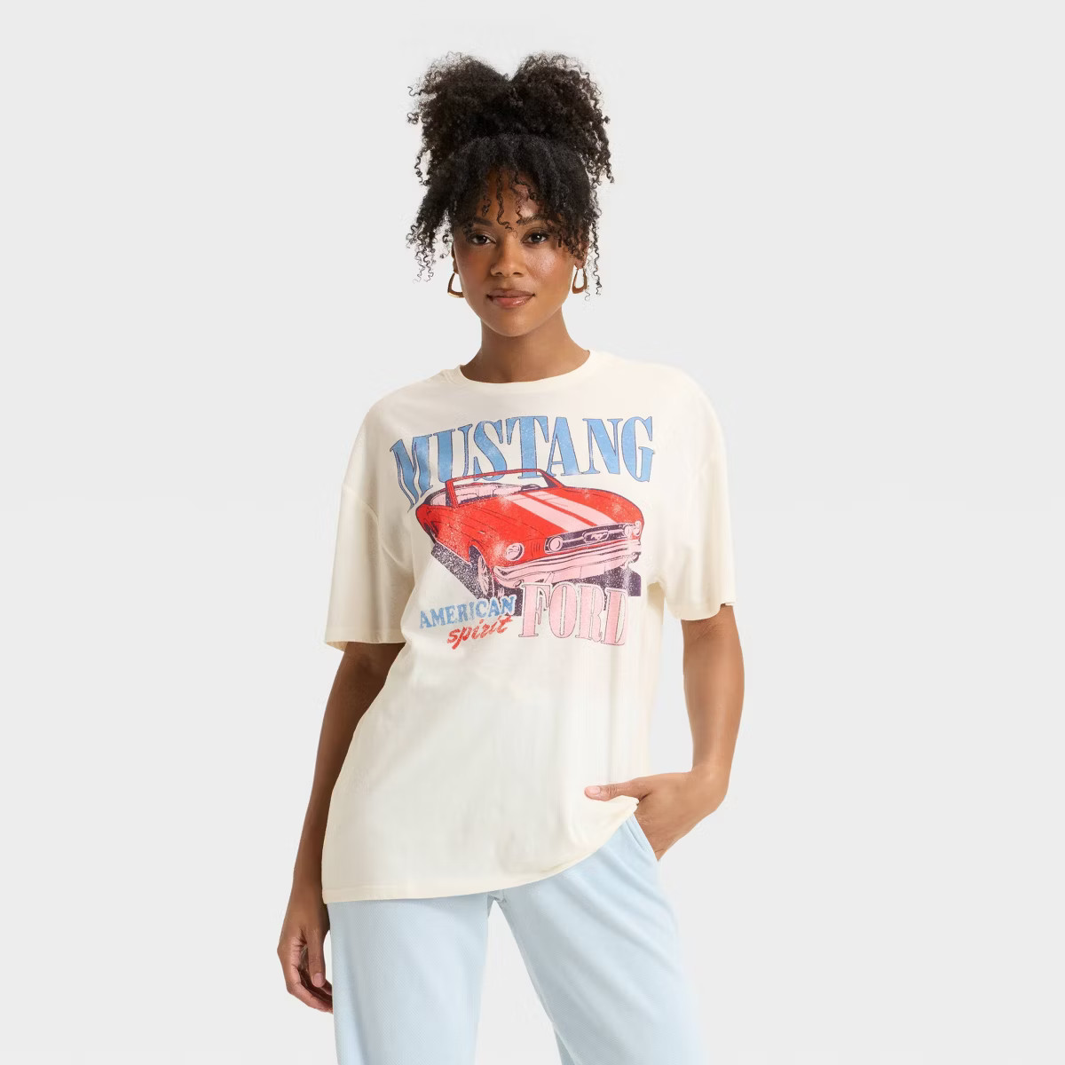 Women's Mustang Oversized Graphic T-Shirt - Off-White | Target