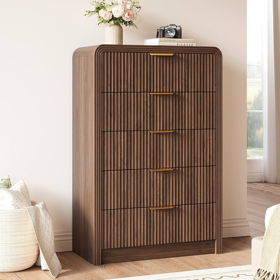 Decofy 48" H Fluted 5-Drawer Dresser for Bedroom, Walnut | Amazon (US)