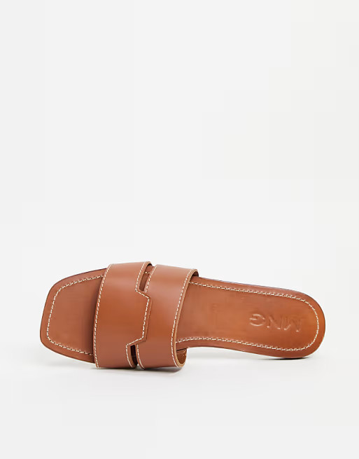 Mango real leather slide sandal in tan | ASOS (Global)