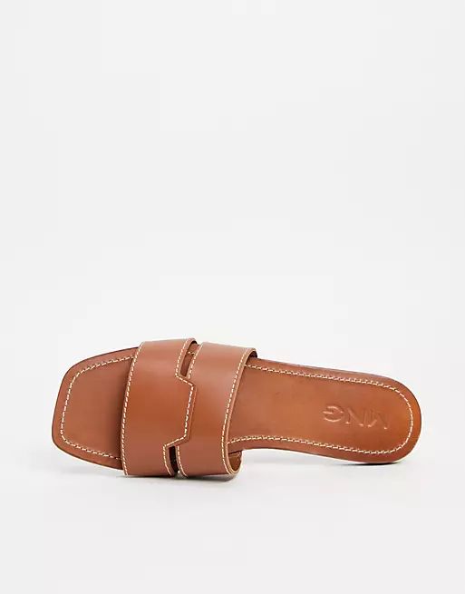 Mango real leather slide sandal in tan | ASOS (Global)
