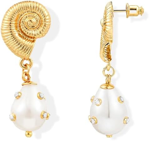Gold Dangle and Hoop Earrings for Women Trendy Beach Summer Statement Jewelry with Seashell Conch... | Amazon (US)