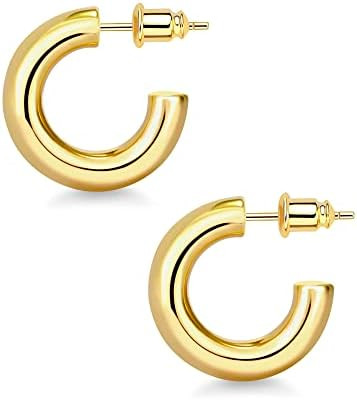 wowshow Gold Hoop Earrings, 14K Gold Plated Chunky Small Hoop Earrings for Women Lightweight Jewe... | Amazon (US)